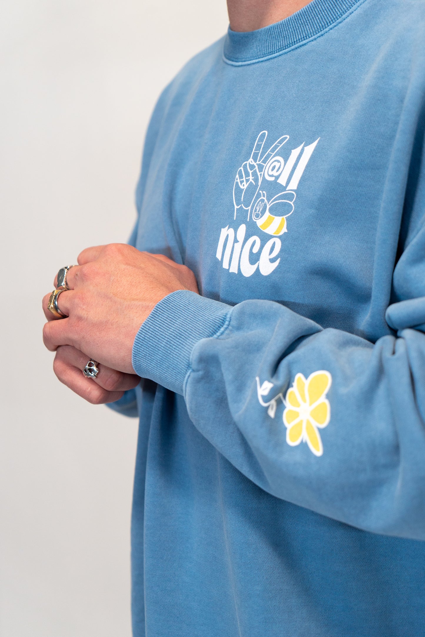 Y'all Be Nice "Deuces Crew"  .  380GSM Unisex Heavyweight Oversized Side Slit Faded Sweatshirt